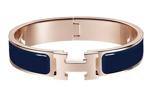 HERMES Clic H Enamel Bangles Women's Deep Sea Blue/Rose Gold