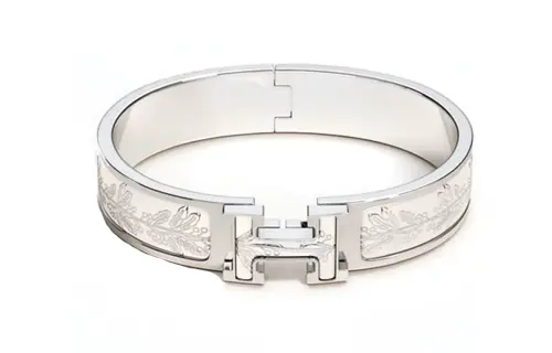 HERMES Clic H Enamel Palladium Plated Bangles Women's Silver