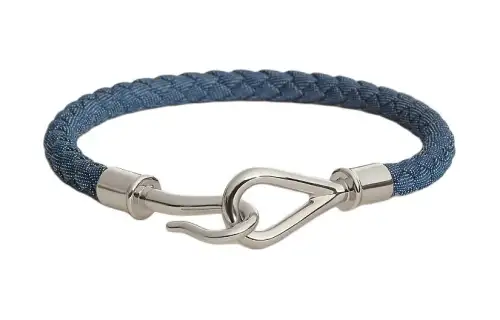 HERMES Palladium Plated Denim Bangles Men's Blue