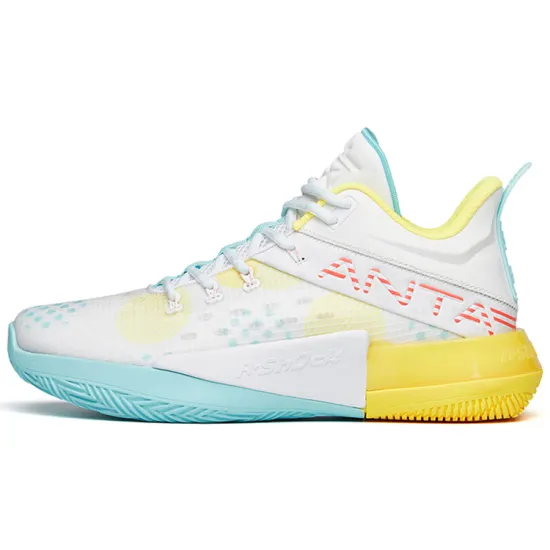 ANTA Attack 2 Basketball Shoes Men Low-Top Ivory White/Fluorescent Jelly Yellow/Light Blue