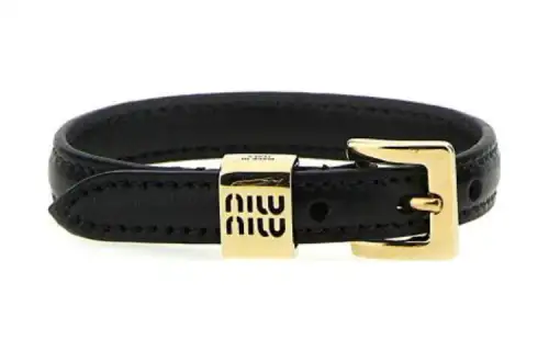 MIU MIU Leather Wristbands Unisex Black