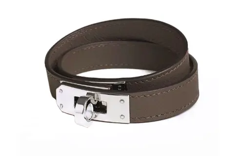 HERMES Kelly Leather Wristbands Unisex Gray