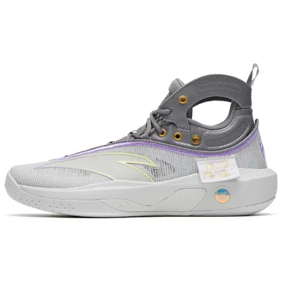 Anta KT8 Starlight Anti Slip And Wear Resistant Lightweight High Top Basketball Shoes Purple Silver