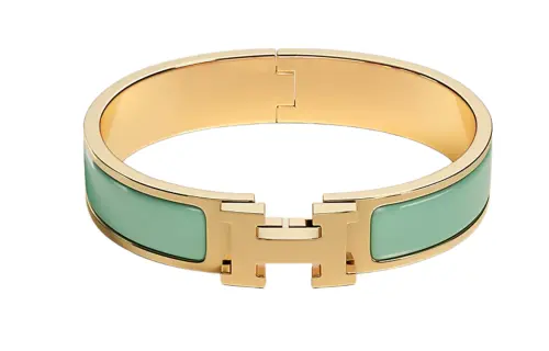HERMES Clic H Enamel Bangles Women's Light Green