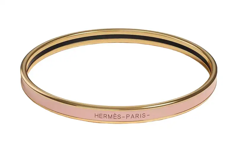 HERMES Enamel Bangles Women's Gold/Pink