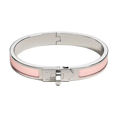 HERMES Palladium Plated, Enamel, Metal Bangles Women's Light Pink