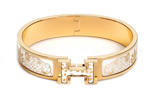 HERMES Clic H Bangles Women's White/Gold