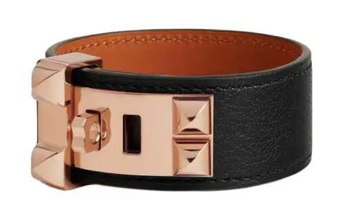 HERMES Goatskin, Rose Gold Plated Bangles Women's Black