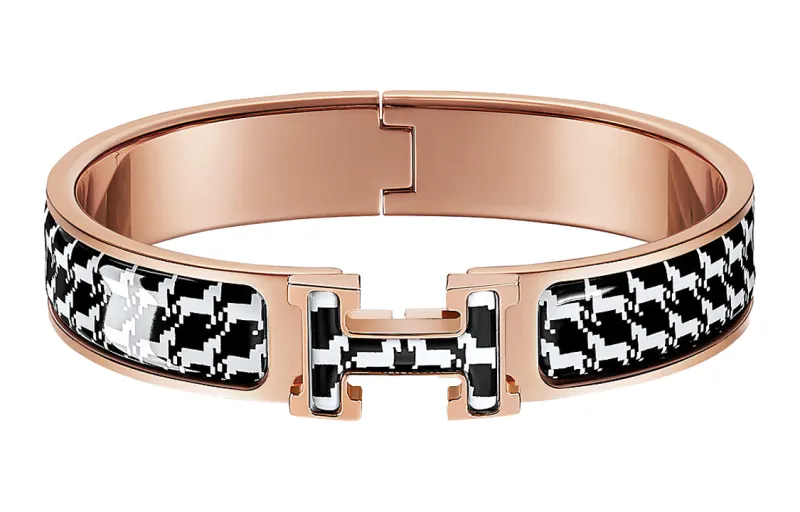 HERMES Clic H Enamel Bangles Women's Black White Dual Poles