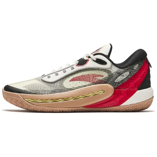 Anta Tide 6 Cushioning Wear-Resistant Low-Top Basketball Shoes Men's White Black Red