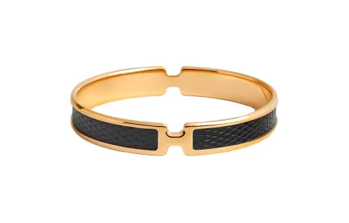 HERMES Textured Pattern Gold Plated Metal Lizard Skin Bangles Unisex Wicked