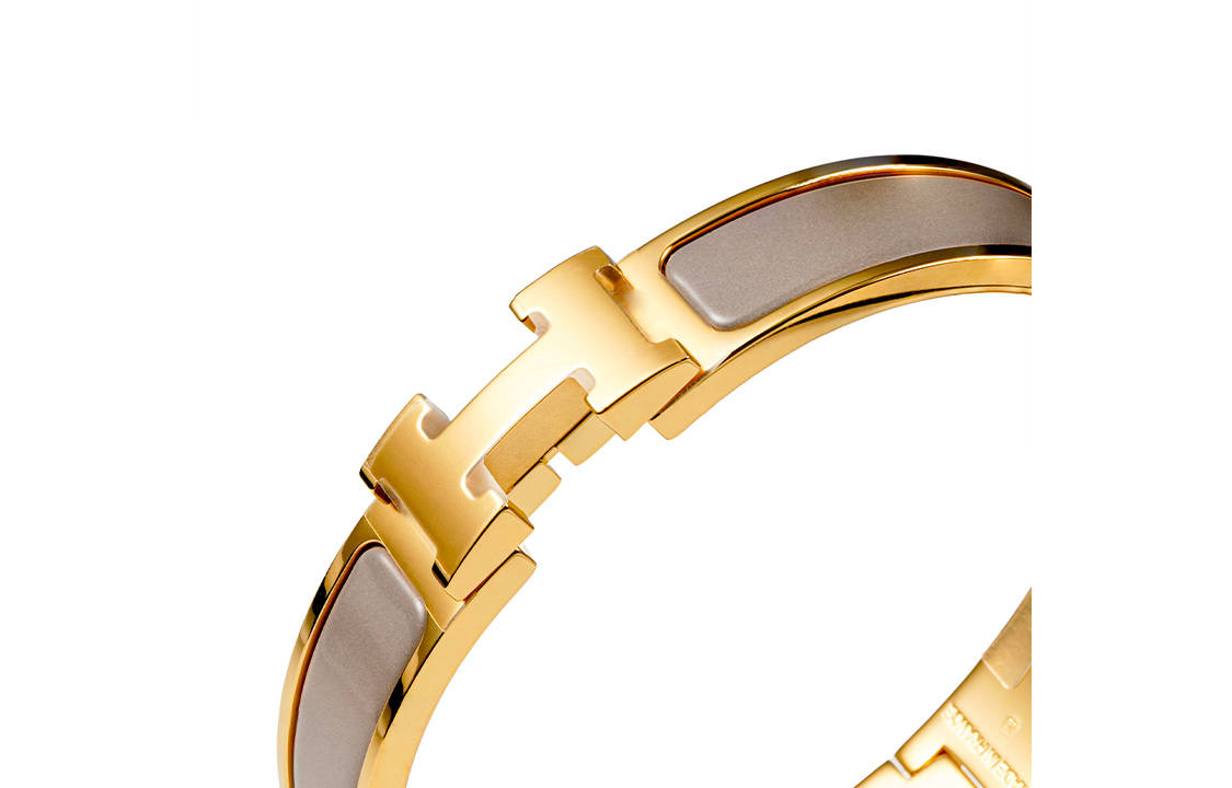 Женский браслет Hermes Clic H logo / (светло-коричневый с золотым) — фото 3