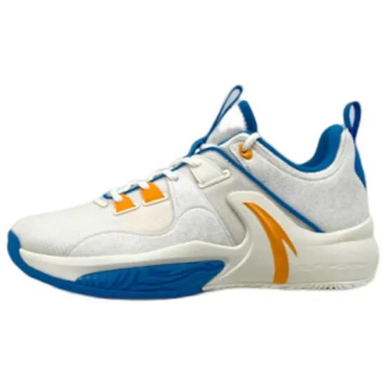 Anta Swoosh 1.0 Wear-Resistant Slip-Resistant Low-Top Performance Basketball Shoes Men's White Blue Yellow