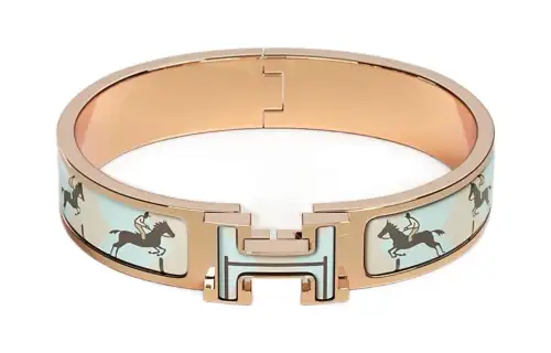 HERMES Clic H Enamel Alloy Bangles Women's Rose Gold