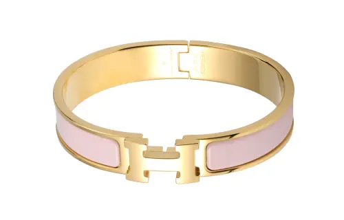 HERMES Clic H Enamel Bangles Women's Gold, Pink