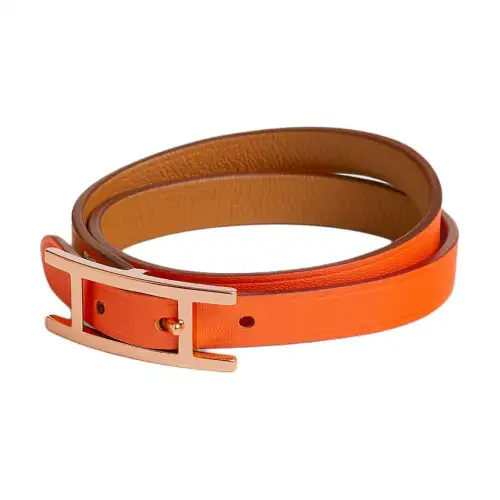 HERMES Calfskin, Rose Gold Plated Bangles Unisex Brown