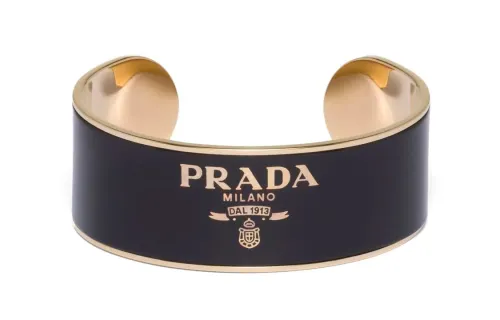 PRADA Logo-Lettering Open Cuff Detailed Bracelet