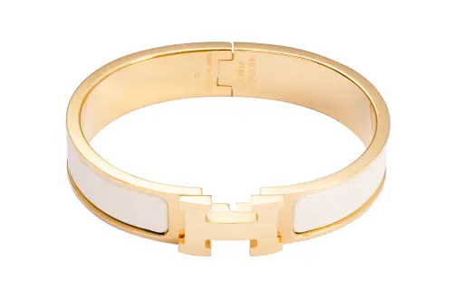HERMES Clic H Bangles Women's Cream White/Gold