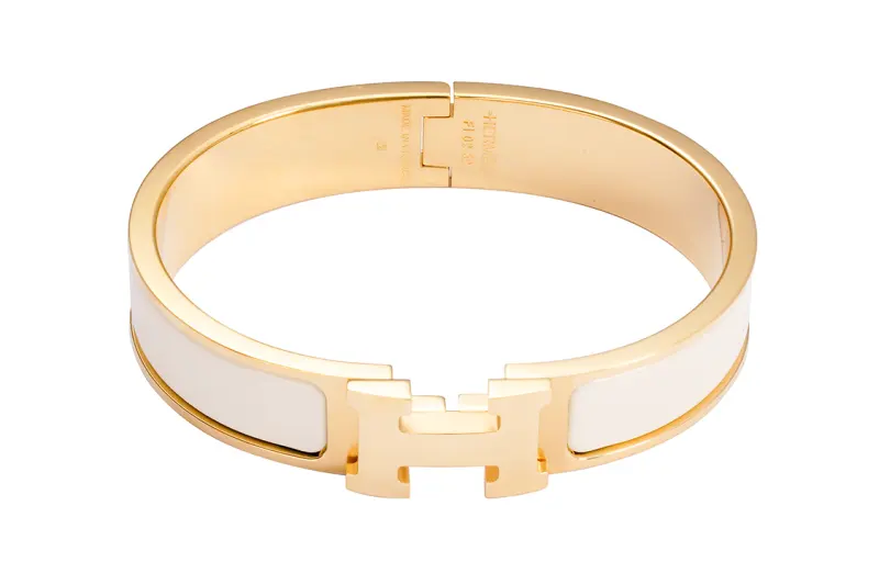 HERMES Clic H Bangles Women's Cream White/Gold