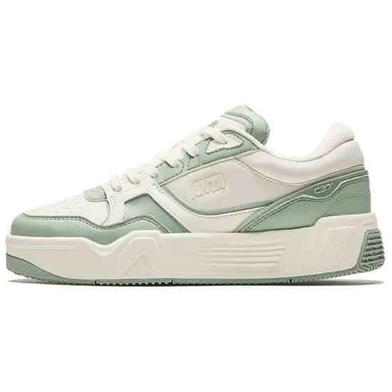 ANTA C37 Series Skateboard Shoes Women's Low-Top Ivory White/Oxygen Green