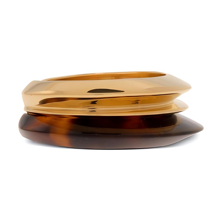 SAINT LAURENT Yves Saint Laurent tortoiseshell duet cuff bracelet resin brass bracelet women's gold