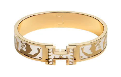 HERMES Enamel Gold Plated Bangles Women's Gold
