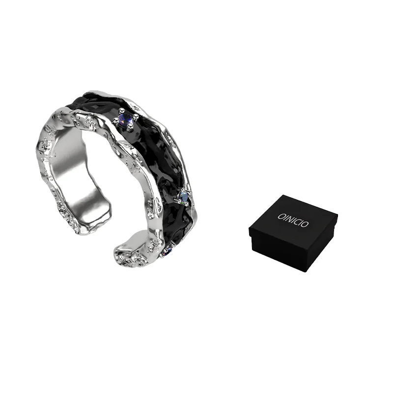 OINICIO 925 Silver Zircon Rings Unisex Black