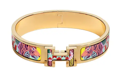 HERMES Enamel Gold plated Bangles Women's Gold