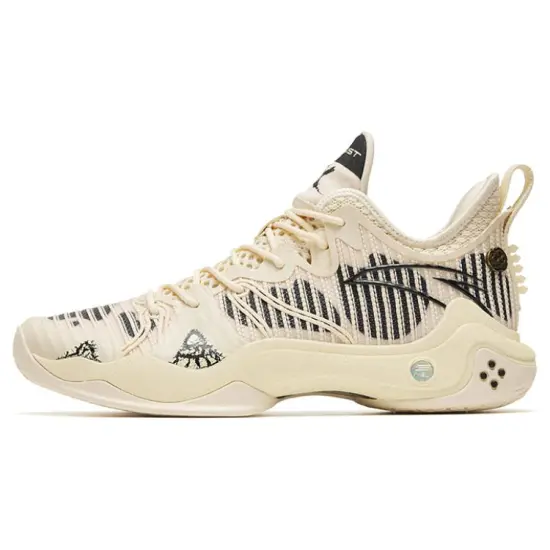 Anta Frenzy 4 Pro Cushioning Anti Slip And Wear Resistant Low Top Basketball Shoes Beige Yellow Fossil Color Scheme