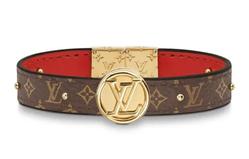 LOUIS VUITTON Circle Leather Wristbands Unisex Red