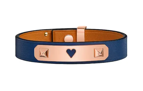 HERMES Rose Gold Plated, Calfskin, Metal Bangles Women's Blue