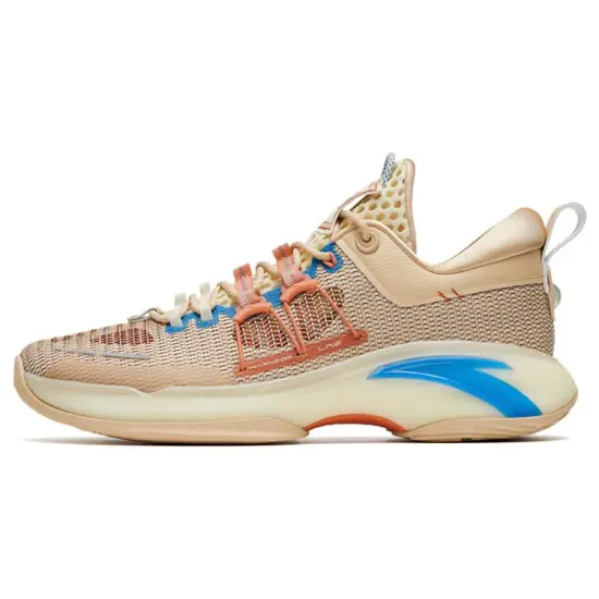 ANTA ZUP Series Basketball Shoes Men Low-Top Beige Brown Blue