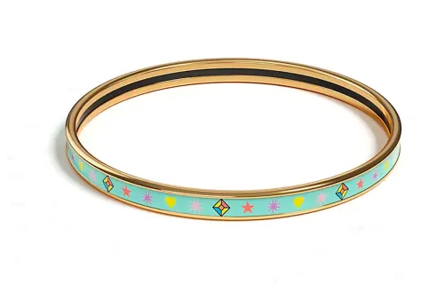 HERMES Enamel Gold plated Bangles Women's Gold/Green
