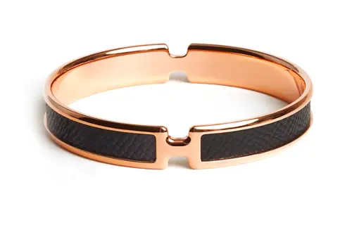 HERMES Calfskin, Rose Gold Plated, Metal Parts Bangles Women's