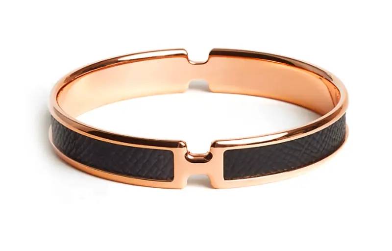 HERMES Calfskin, Rose Gold Plated, Metal Parts Bangles Women's