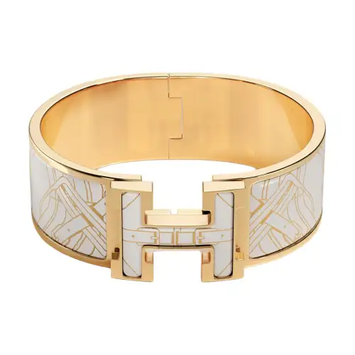 HERMES Clic H Enamel Bangles Women's White