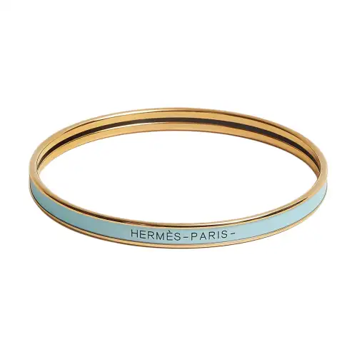HERMES Gold Plated Metal Piece, Enamel Bangles Women's Light Blue