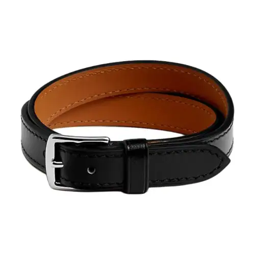 HERMES Etriviere Calfskin, Palladium Plated Metal Parts Wristbands Unisex Black