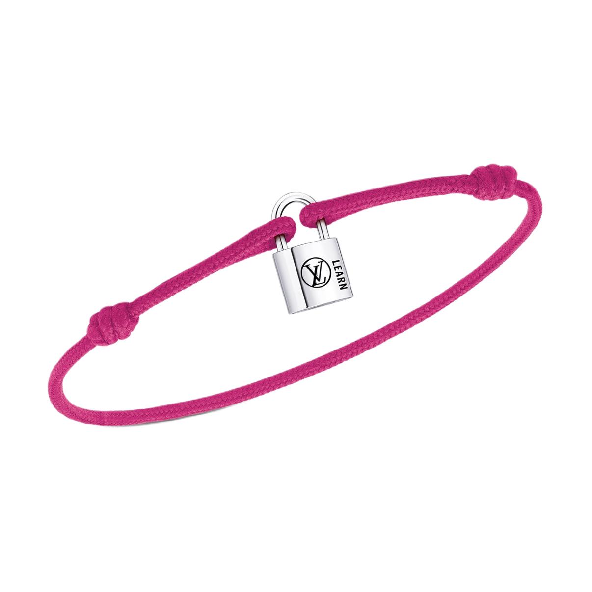 LOUIS VUITTON Silver Lockit Bracelet Sterling Silver Black Laquered And Pink Polyester Cord