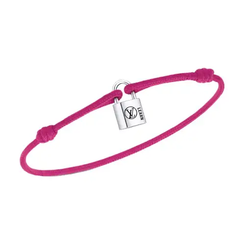 LOUIS VUITTON Silver Lockit Bracelet Sterling Silver Black Laquered And Pink Polyester Cord