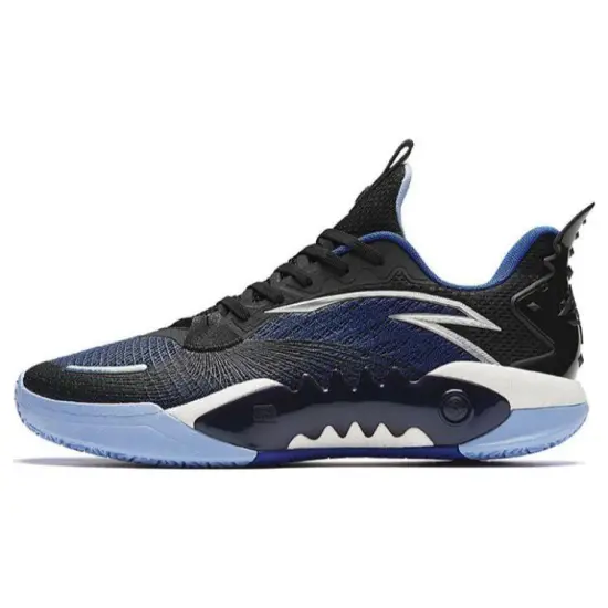 Anta Shock Wave 5 Team Cushioning Wear Resistant Low Top Basketball Shoes Men's Black Blue