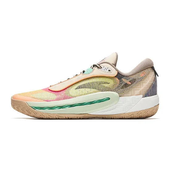 ANTA Tide 6 Basketball Shoes Men Low-Top Lotus Yellow/Red Papaya Orange/Mint Blue