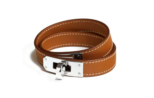 HERMES Kelly Calfskin Wristbands Men's Brown
