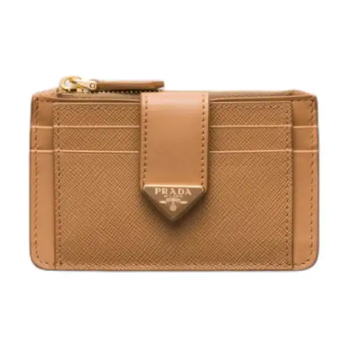 PRADA Saffiano Smooth Leather Card Holder Regular Women's Natural