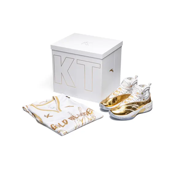 Anta KT8 Gold Blooded Cushioning Anti Slip And Wear Resistant High Top Performance Basketball Shoes White Gold