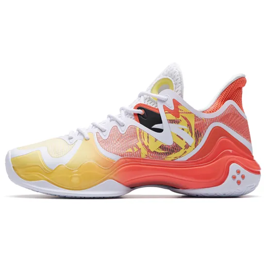 ANTA Shock Wave 4 Basketball Shoes Men Low-Top Orange/Yellow White