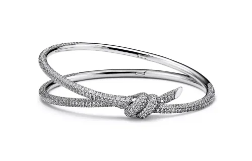 TIFFANY & CO. 18K White Gold With Diamond Bangles Unisex Silver