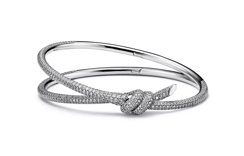 TIFFANY & CO. 18K White Gold With Diamond Bangles Unisex Silver
