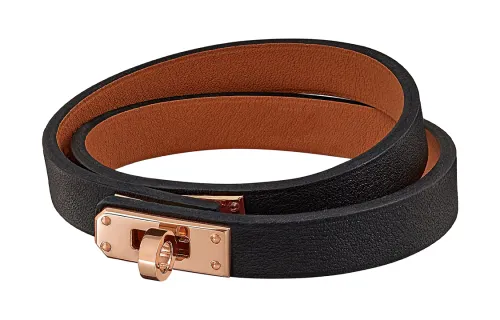 HERMES Kelly Leather Wristbands Unisex Black
