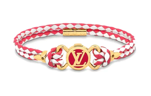 LOUIS VUITTON Leather Bangles Unisex Pink